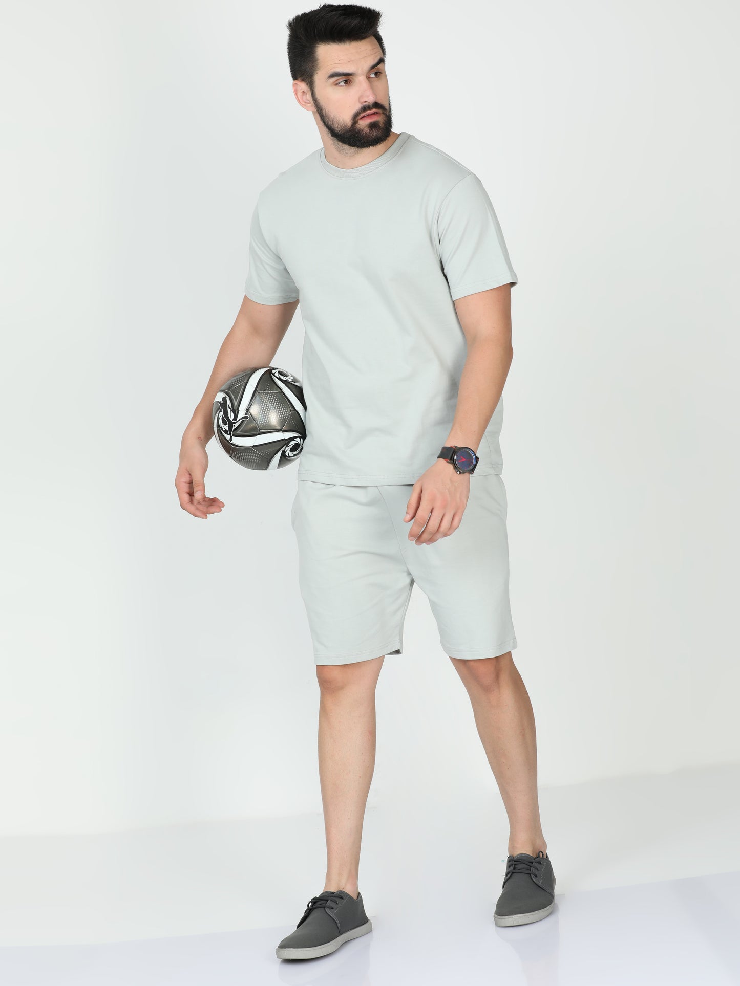 Storm Grey Solid Premium Unisex T-Shirt and Shorts Co-ord Set