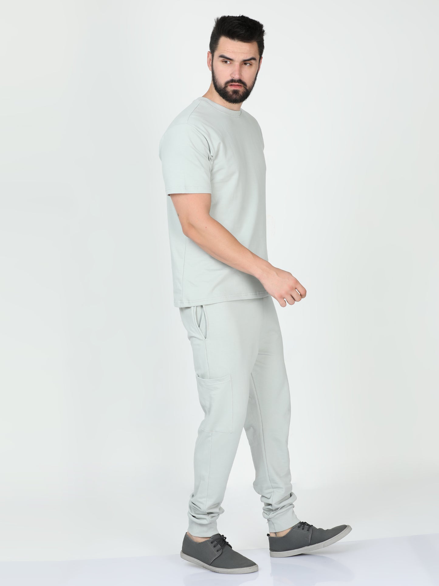 Storm Grey Solid Premium Unisex T-Shirt and Joggers Co-ord Set