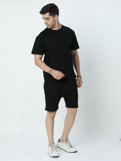 Black Solid Premium Unisex T-Shirt and Shorts Co-ord Set