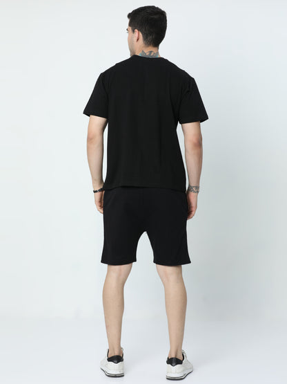 Black Solid Premium Unisex T-Shirt and Shorts Co-ord Set