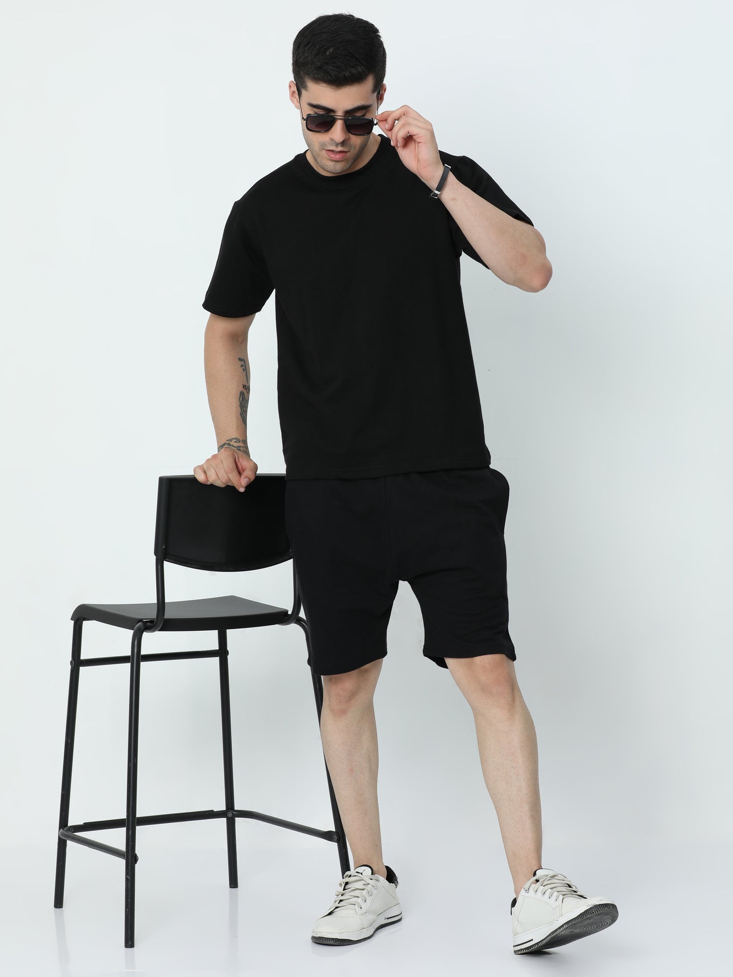 Black Solid Premium Unisex T-Shirt and Shorts Co-ord Set