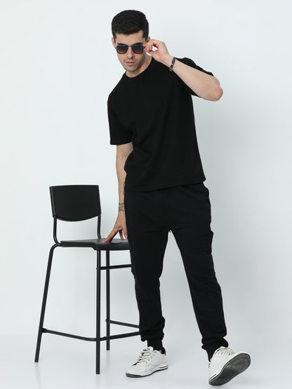 Black Solid Premium Unisex T-Shirt and Joggers Co-ord Set