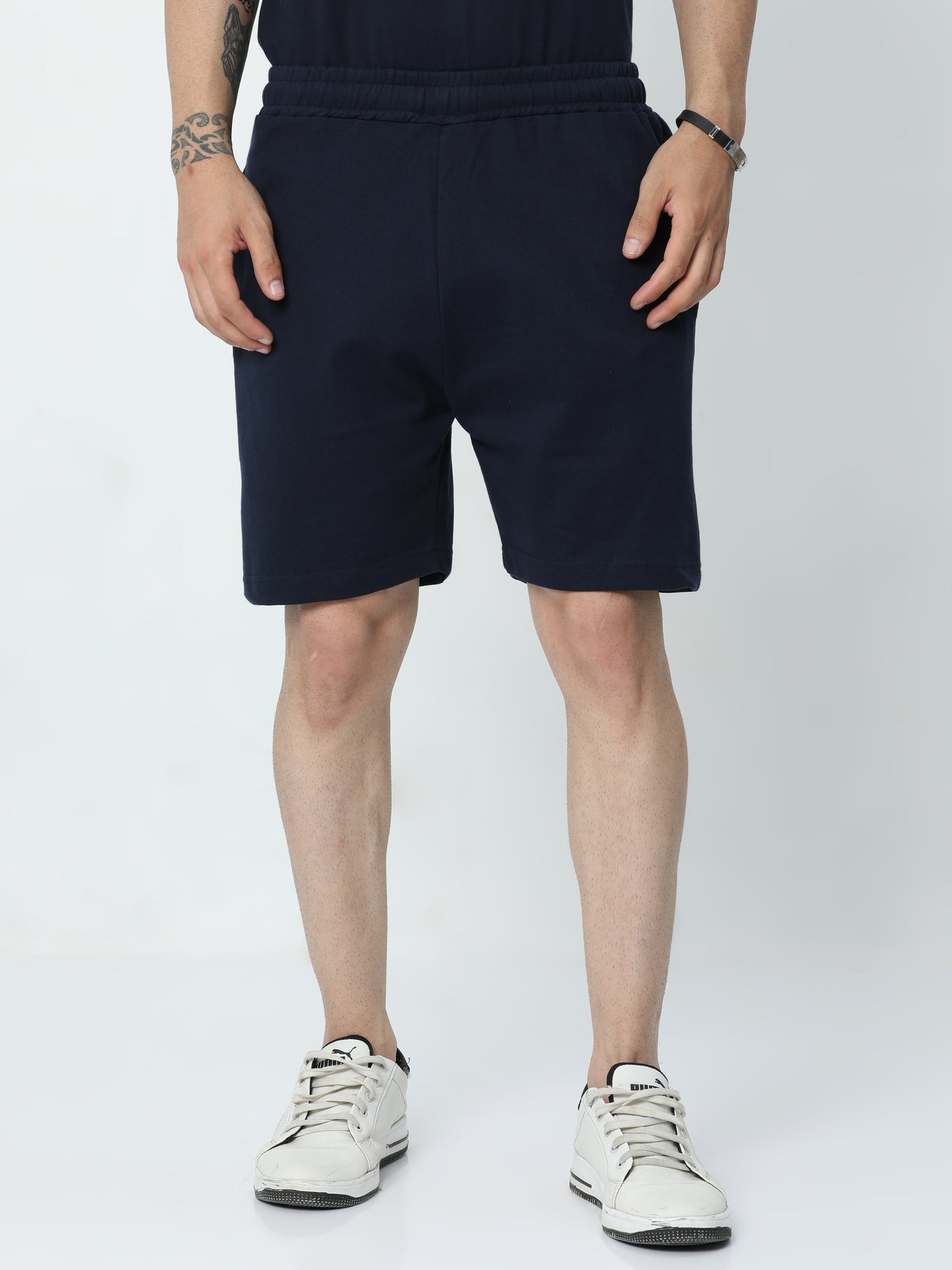 Navy Blue Solid Premium Unisex Shorts