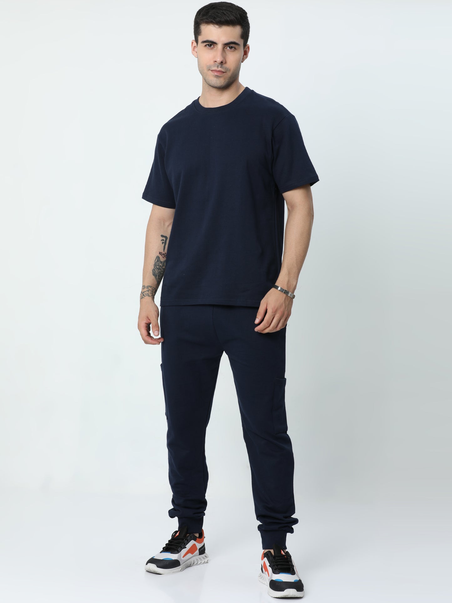 Navy Blue Solid Premium Unisex T-Shirt and Joggers Co-ord Set