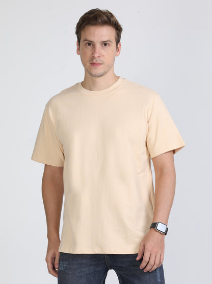 Beige Solid Premium Oversized Unisex T-Shirt