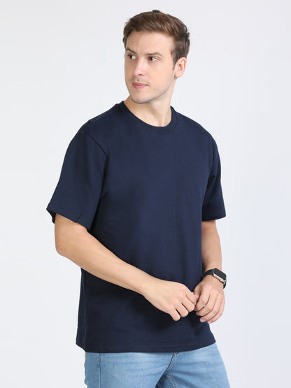 Navy Blue Solid Premium Oversized Unisex T-Shirt
