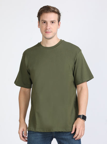 Olive Green Solid Premium Oversized Unisex T-Shirt
