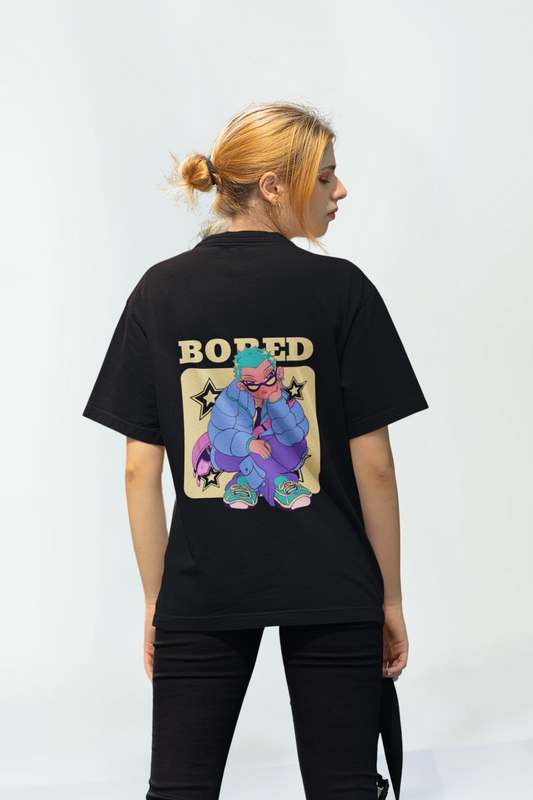 Black Bored Girl Oversized T-Shirt