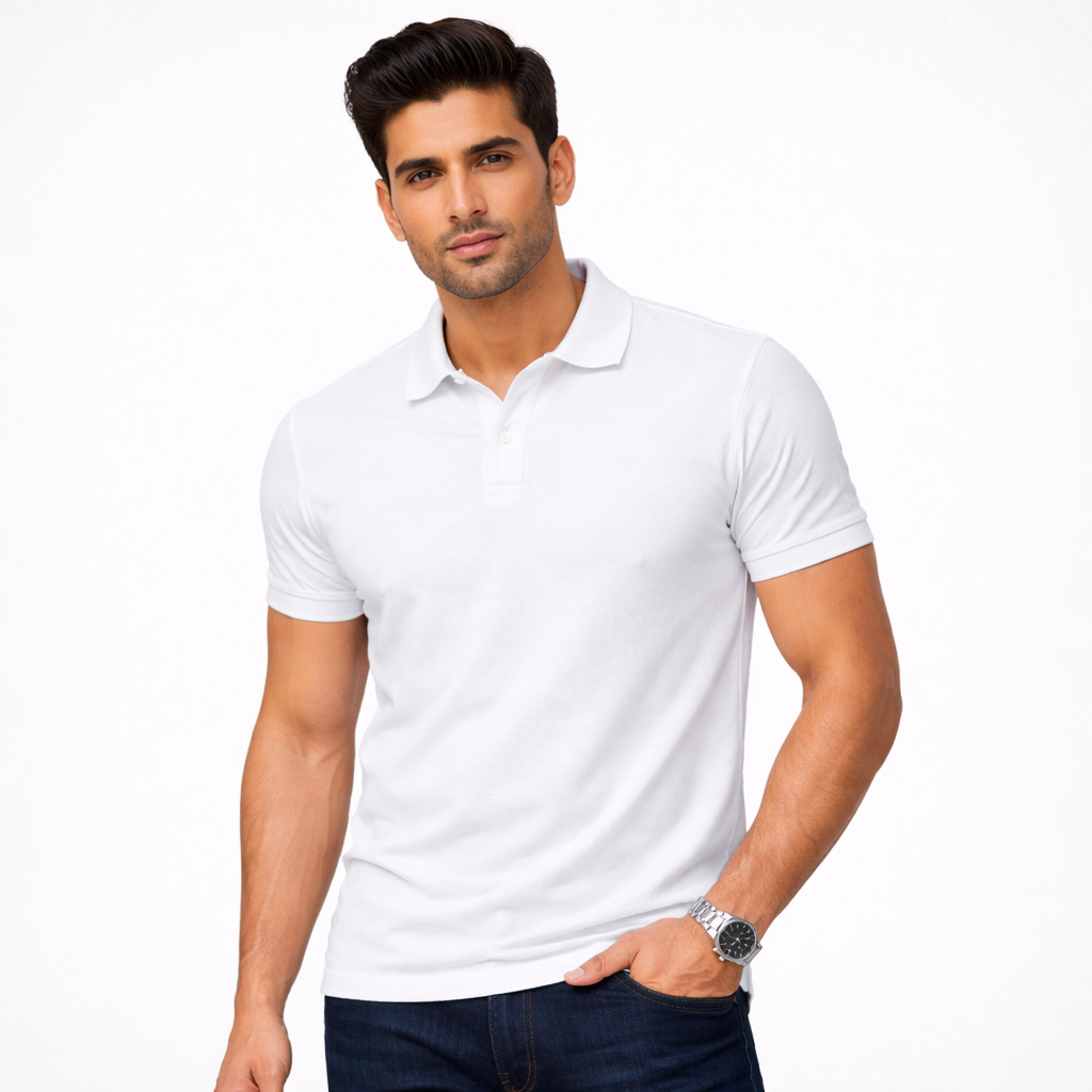 White Polo Neck T-Shirt