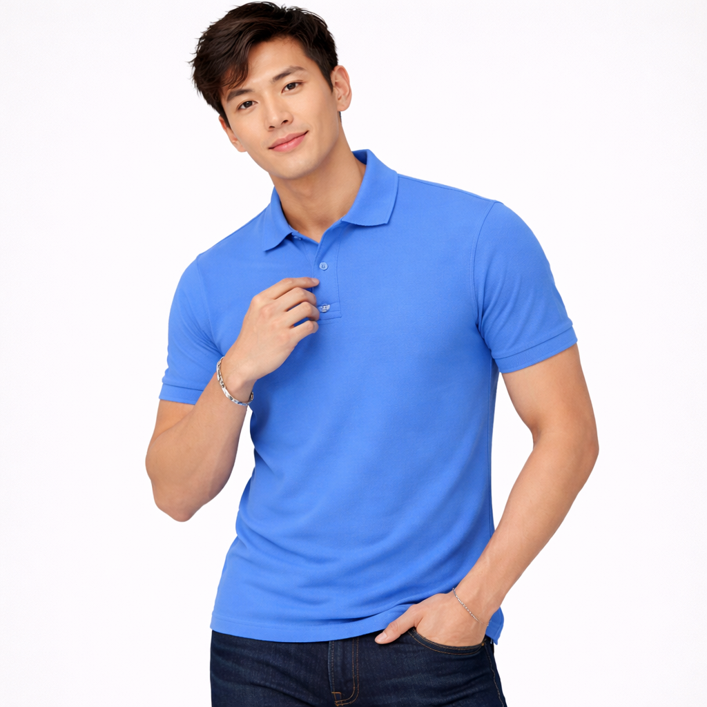 Cornflower Blue Polo Neck T-Shirt
