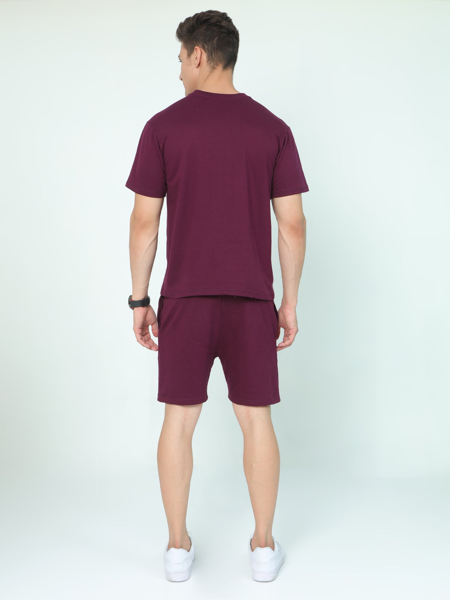 Wine Solid Premium Unisex T-Shirt and Shorts Co-ord Set