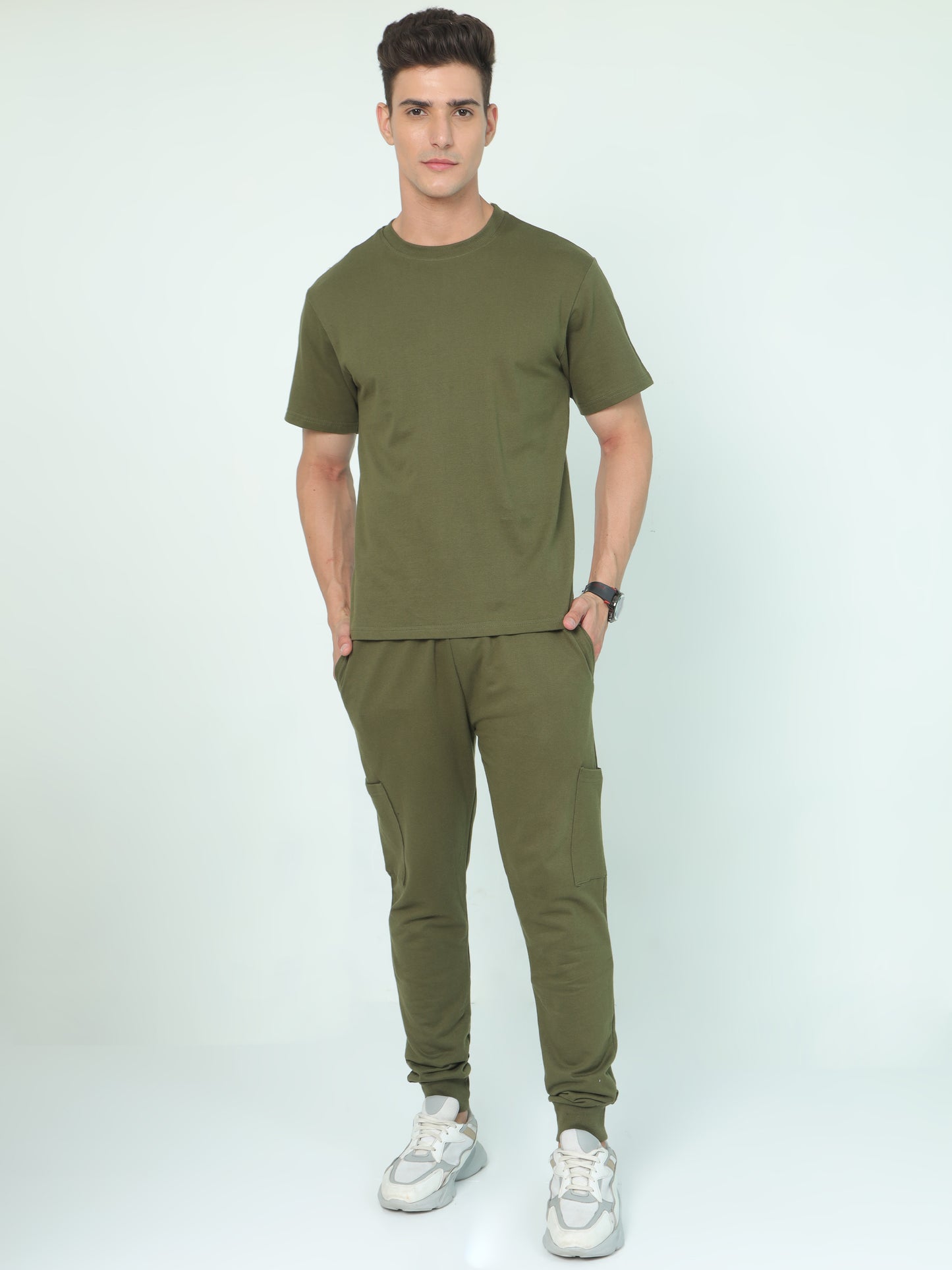 Olive Green Solid Premium Unisex T-Shirt and Joggers Co-ord Set