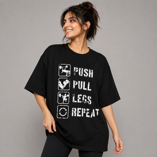 Push Pull Gym Repeat Unisex Oversized T-Shirt