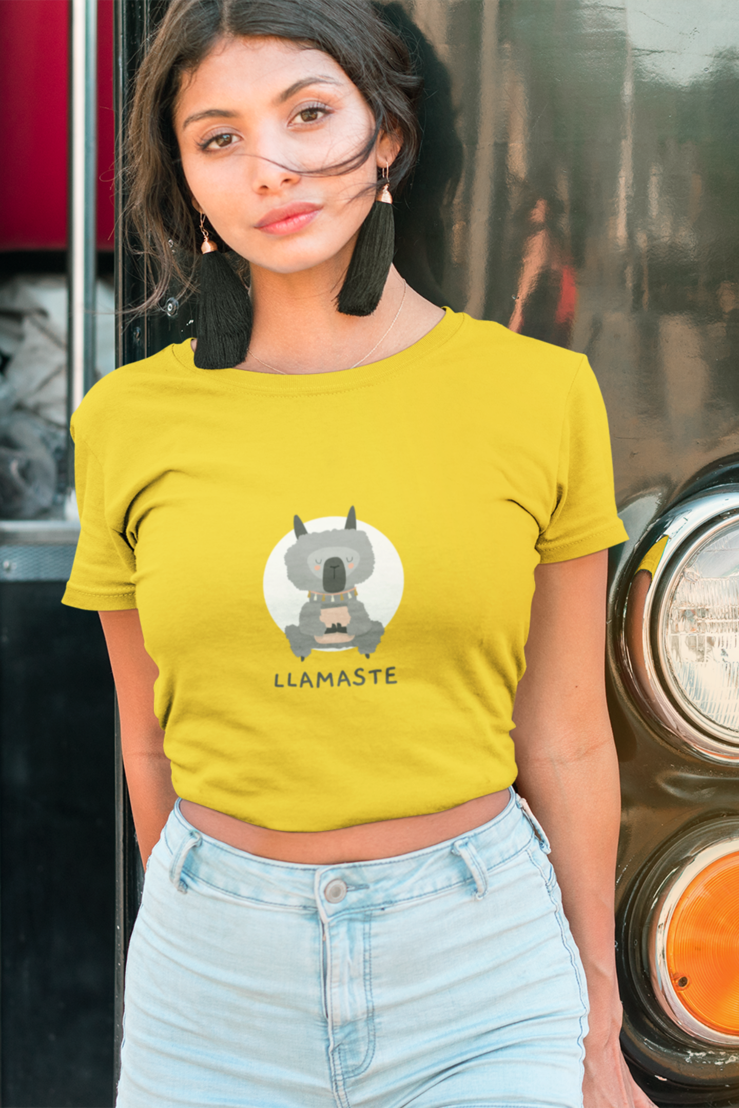 Mustard Llamaste Regular Crop Top