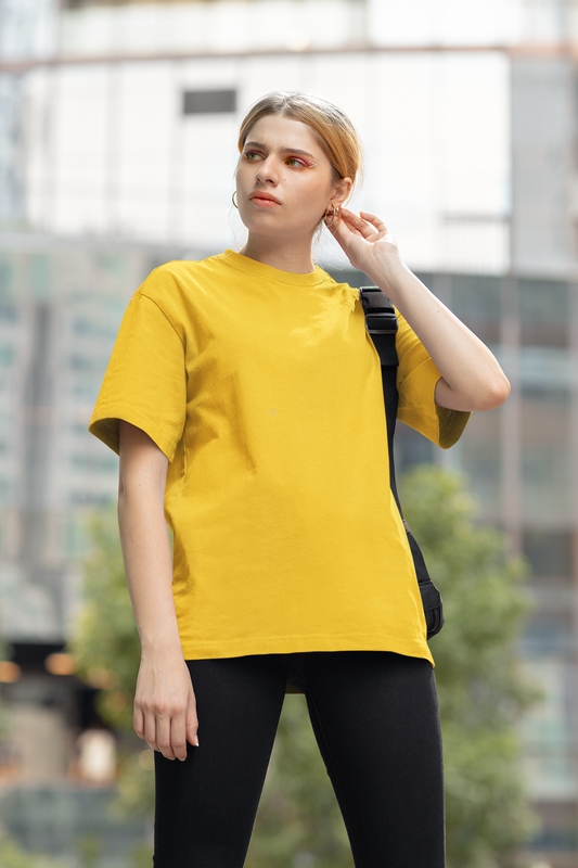 Mustard Solid Oversized Unisex T-Shirt