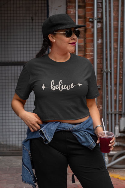 Dark Grey Believe Regular Crop Top