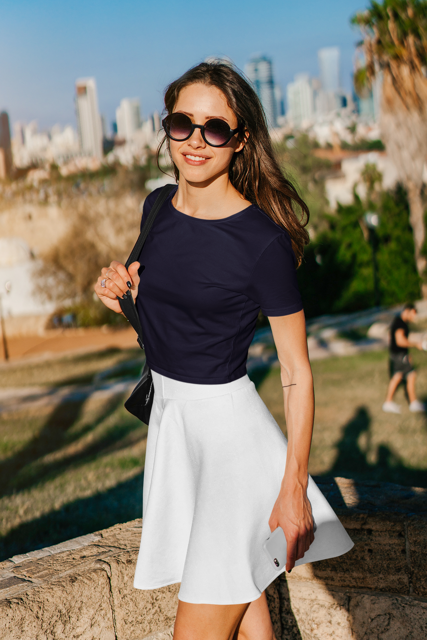 Navy Blue Solid Crop Top