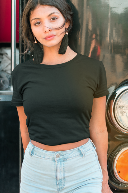 Black Solid Crop Top