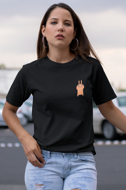 Black Orange Pocket Cartoon Female Regular T-Shirt