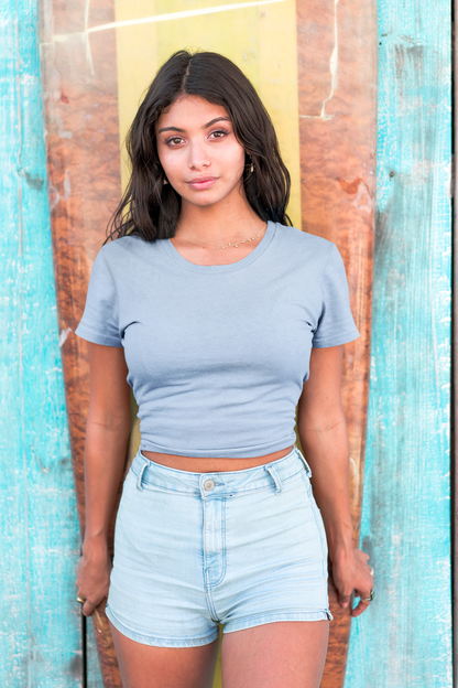 Powder Blue Solid Crop Top