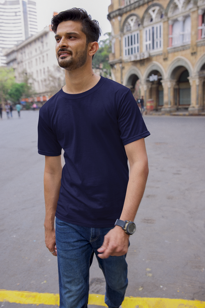Navy Blue Solid Regular Unisex T-Shirt