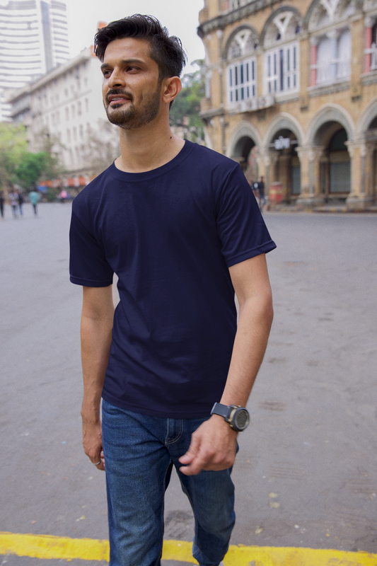 Navy Blue Solid Regular Unisex T-Shirt