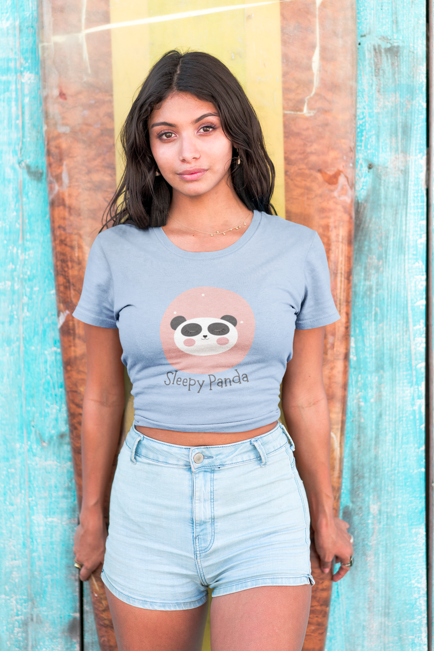 Powder Blue Sleepy Panda Regular Crop Top