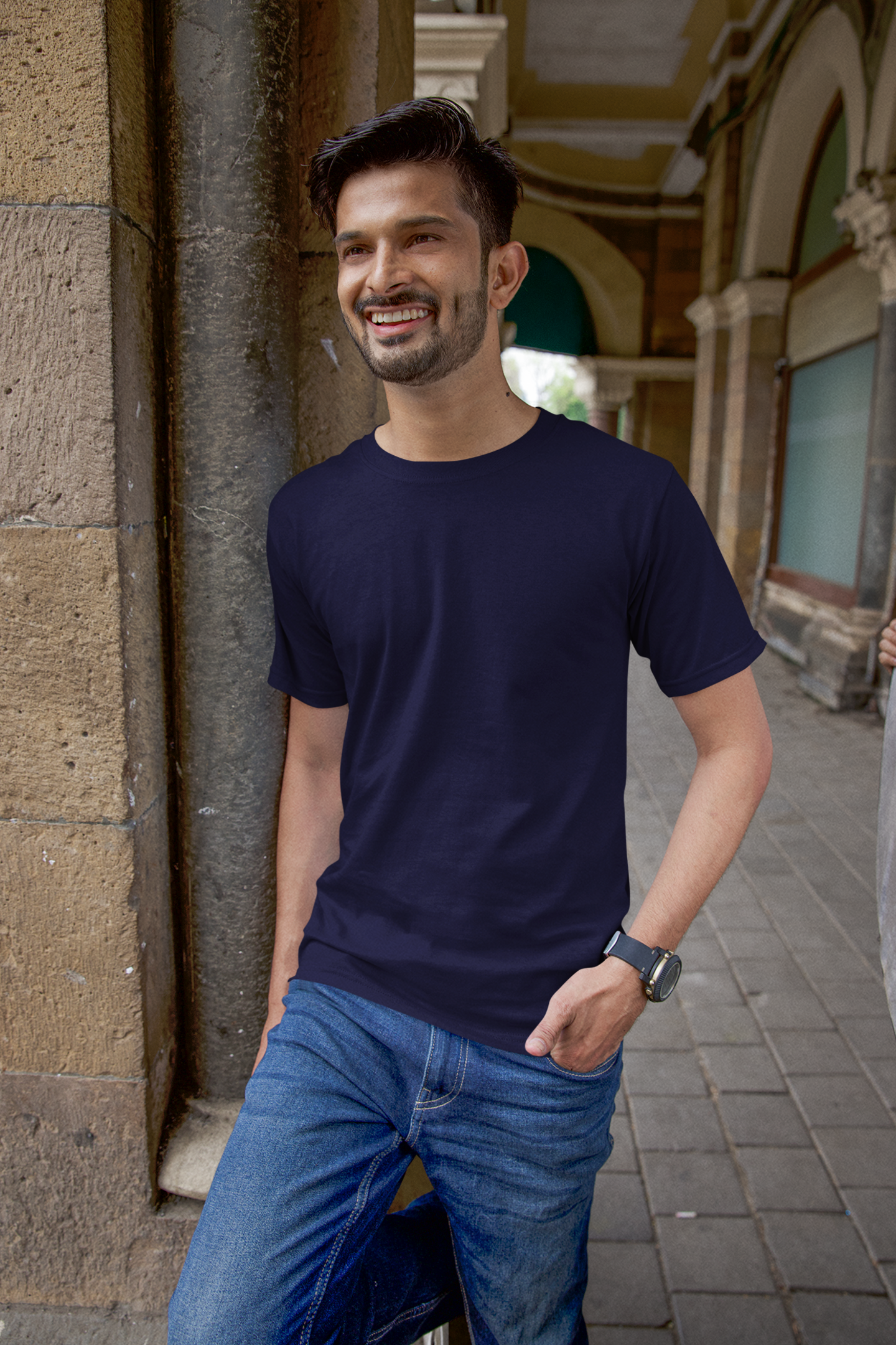 Navy Blue Solid Regular Unisex T-Shirt