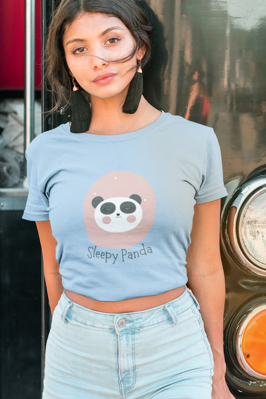 Powder Blue Sleepy Panda Regular Crop Top