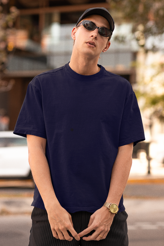 Navy Blue Solid Oversized Unisex T-Shirt