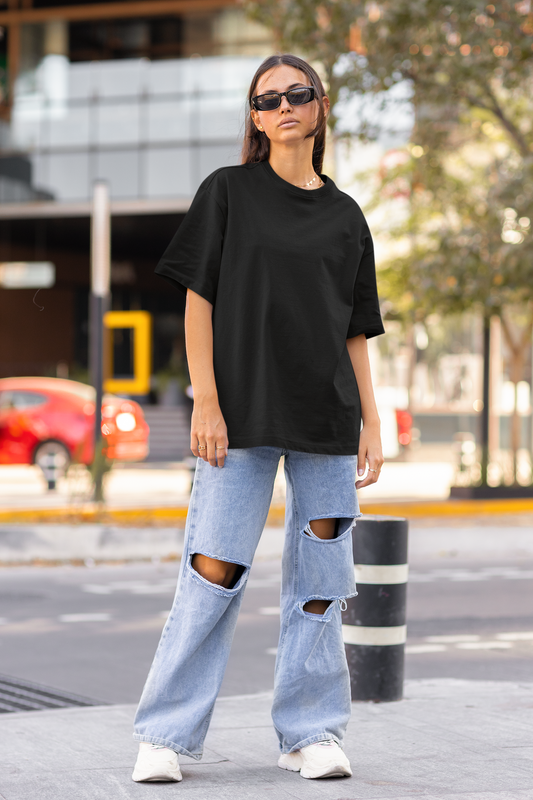 Black Solid Oversized Unisex T-Shirt