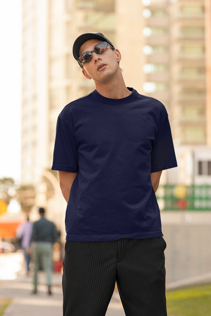 Navy Blue Solid Oversized Unisex T-Shirt