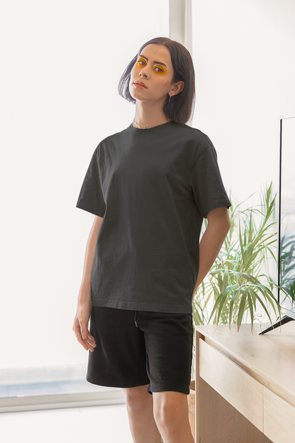 Dark Grey Solid Oversized Unisex T-Shirt