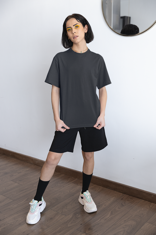 Dark Grey Solid Oversized Unisex T-Shirt