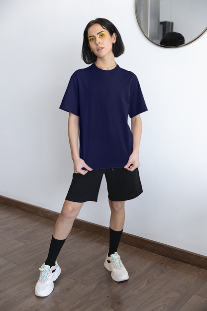 Navy Blue Solid Oversized Unisex T-Shirt