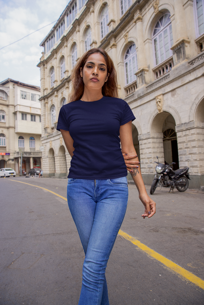 Navy Blue Solid Regular Unisex T-Shirt